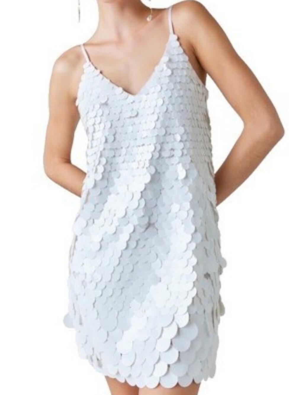 Francesca's Collections Crystal Sky White Sequin Spaghetti Strap Dress NWT